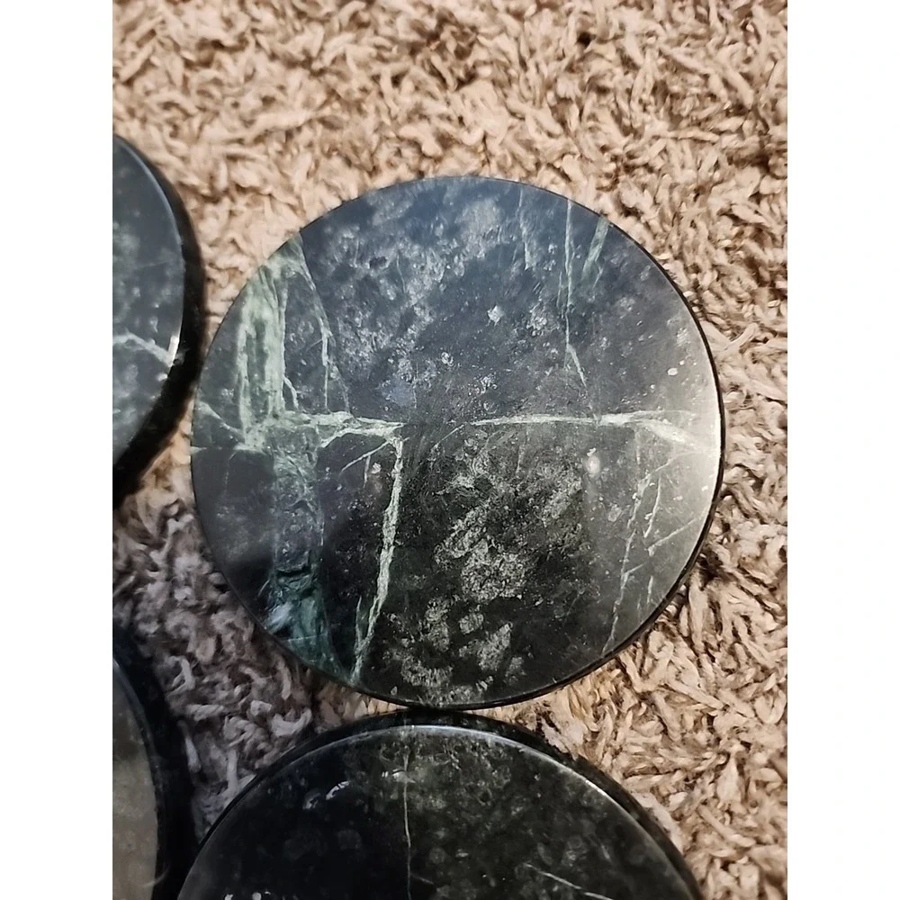 Set Of 4 Vtg Green Marble Coasters With Cork Backed Drink Holder Heavy Green‎